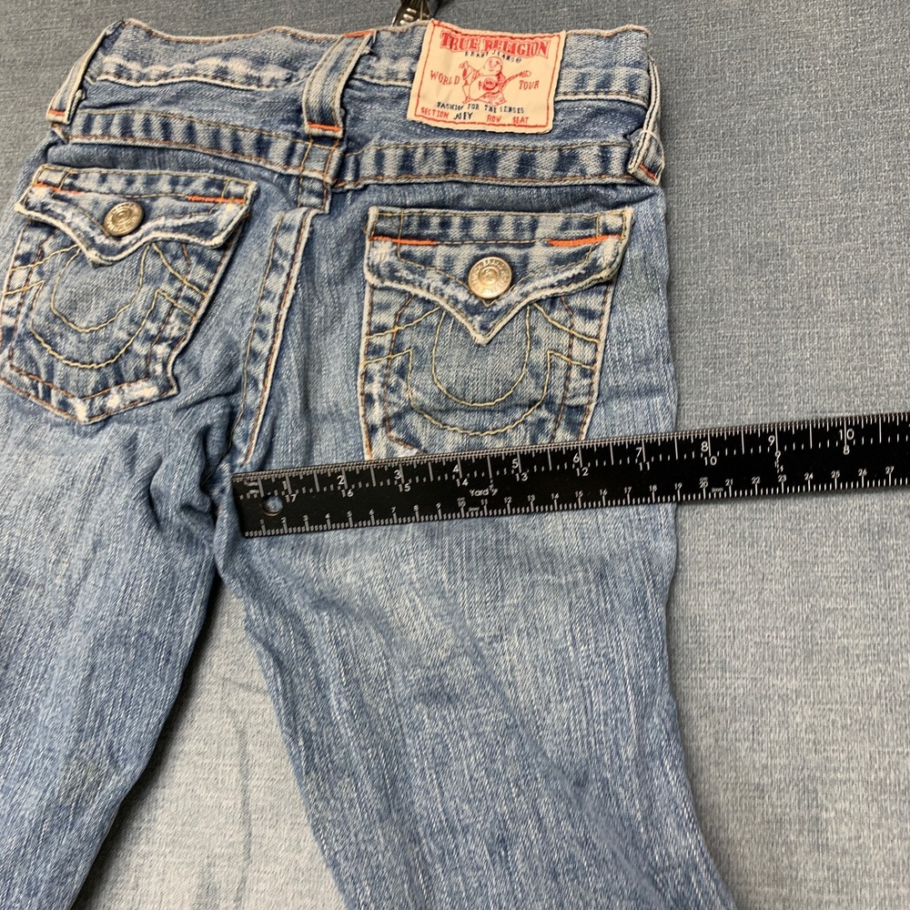 True Religion Jeans Womens 8 Blue Denim Wide Leg Distressed 5 Pockets Zip Fly - Picture 11 of 16